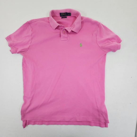 Polo Ralph Lauren Other - Polo Ralph Lauren Mens Pink Custom Fit Short Sleeve Polo Shirt Green Pony Size M